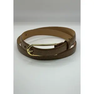 W.KLEINBERG Skinny Karung Belt with Gold Buckle - Cognac