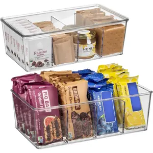 Pantry Organization and Storage Bins with Removable Dividers & Lids Perfect for Pantry Kitchen Refrigerator and Cabinet Organization, 2 Pack