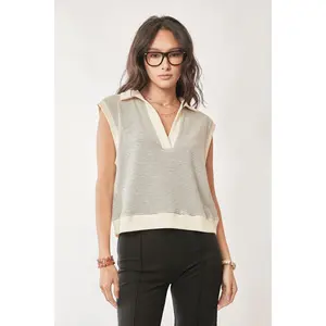 Davi & Dani French Terry Boxy Fit Striped Sweater Vest Knit Womenswear Sleeveless