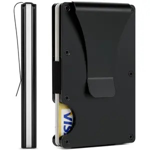 Carbon Fiber Minimalist Wallet for Men Credit Card Holder Money Clip & Cash Strap Slim RFID Mens Wallets