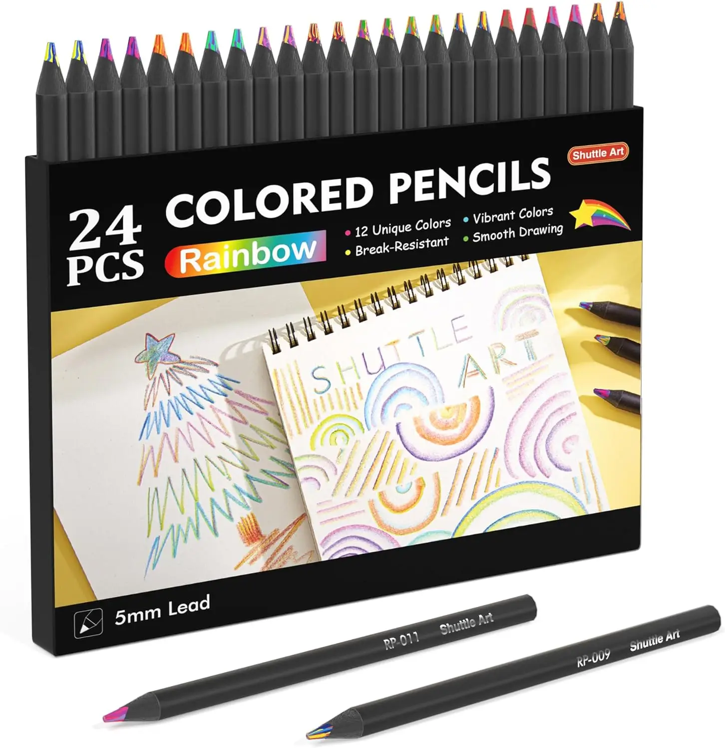 Shuttle Art 24/120 Pack Rainbow Pencils Bulk, 7 Colors in 1 Rainbow Colored Pencils, Pre-sharpened, Break-resistant Black Wooden Pencils for Coloring,
