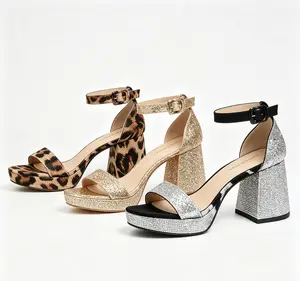 JEKO Women's Crystal Ankle Strap Chunky Heel High Heeled Sandals - Stylish, Comfortable Shoe for Trendy Footwear Needs