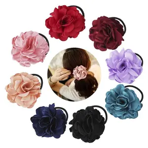 8 Pack Colorful Handmade Camellia Flower Hair Ties Floral Bows Elastics Rubber Bands Fancy Flowers Ribbons Headband Ring Scrunchies Ponytail Holders Decorative Accessories for Women