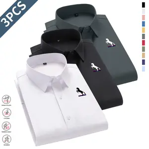 Men’s Long-Sleeve Business Shirts, 3-Pack Slim Fit Straight Cut, Slightly Stretchable and Breathable, Available in Multiple Colors, Office Casual Wear