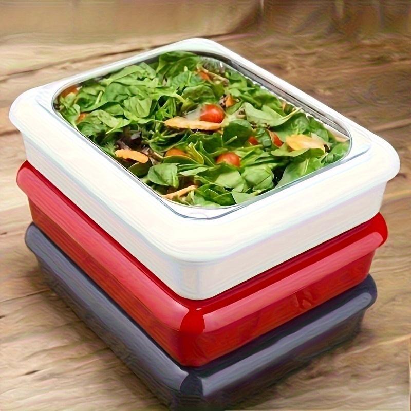 Durable Plastic Rectangular Food Containers for Picnics, Parties, and the Kitchen, Stackable 2-in-1 Insulated Salad and Grill Trays - White, Red, Black, Essential for Picnics | Rectangular Serving Trays | Insulated Food Containers, Picnic Essentials, Par