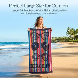 Oversized Beach Towel 28x58 Inches 100% Cotton Large Soft Absorbent Quick Dry Pool Bath Towel Tropical, Glasss and Octopus design