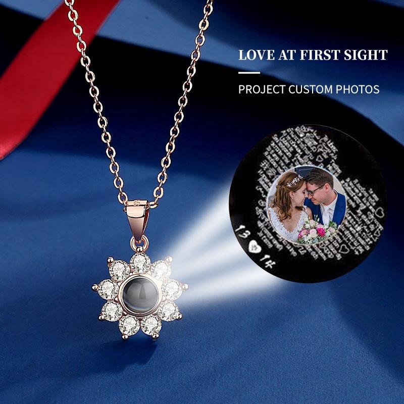 Women's L&M Custom Photo Projection Auspicious Amulet Necklace - Pendant for Chain, Snowflake/Diamond/Crystal Accents, Unisex Casual Daily Wear, Default (I Love You) Micro-Engraving Female Gifts Costume Jewelry