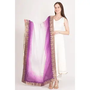 Wine & White Banarasi Border Viscose Dupatta Scarf With Tassels