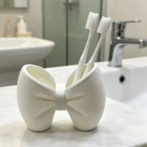 1pc Toothbrush Holder Stand - Tabletop Bathroom Organizer with Slots for Toothpaste & Razor, Compact Storage for Family, No Drilling Solid Base, Space Saving Desk Accessory