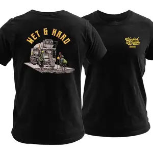 Wet & Hard Concrete Worker T Shirt, Construction Crew Graphic Tee with Cement Truck Pour Scene, Soft Cotton Blend Shirt, Worked to Death Tradesman Apparel for Men & Women, Funny Construction Gift Idea