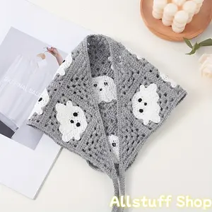1pc Boho Crochet Bandana Turban, Cute Spectre Pattern Triangle Design, Bandana Print Headbands for Halloween (All Saints' Day)