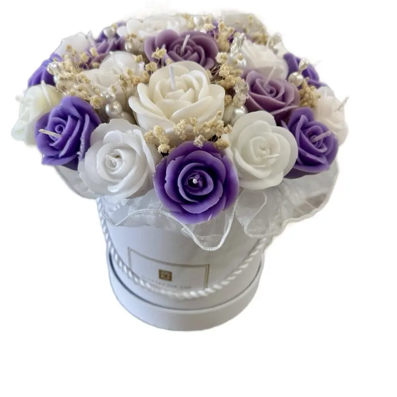 Lavender Rose Candle Bouquet Handcrafted with Soothing Lavender Scent Beautiful Decorative Arrangement in Elegant Box