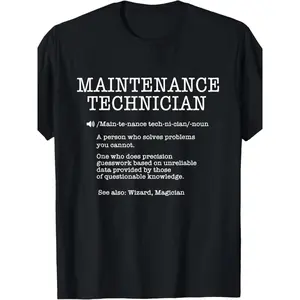 Men's Funny Maintenance Technician T-Shirt - Mechanic Joke Workwear with Technical Dictionary Definition Print, 100% Cotton Loose Fit Casual Tee for Plumbers, Electricians, HVAC Specialists, Machine Washable Gift Idea