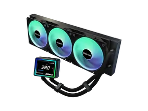 ASRock AIO Challenger 360 Digital 27mm radiator, 3" Digital Display w/ ARGB, ARGB Hub-lighting fan, black version