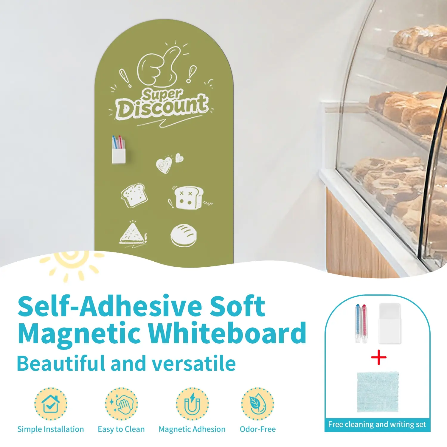 Decorative Whiteboard Sticker, Arch Self-Adhesive Design, Magnetic Adsorption, Ideal for Drawing/doodling, Writing/teaching, Office Presentations