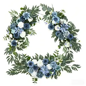Blue Artificial Flower Wreath Wedding Table Decor, European Style Banquet Centerpiece Floral Arrangement, Elegant Event Decoration