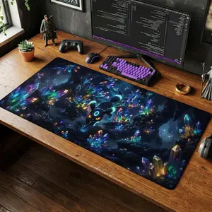 Shiny Umbreon Crystal Cave Desk Mat: Neon Galaxy Gaming Pad