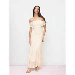 Cider Mesh Floral Off-shoulder Ruched Mermaid Maxi Dress