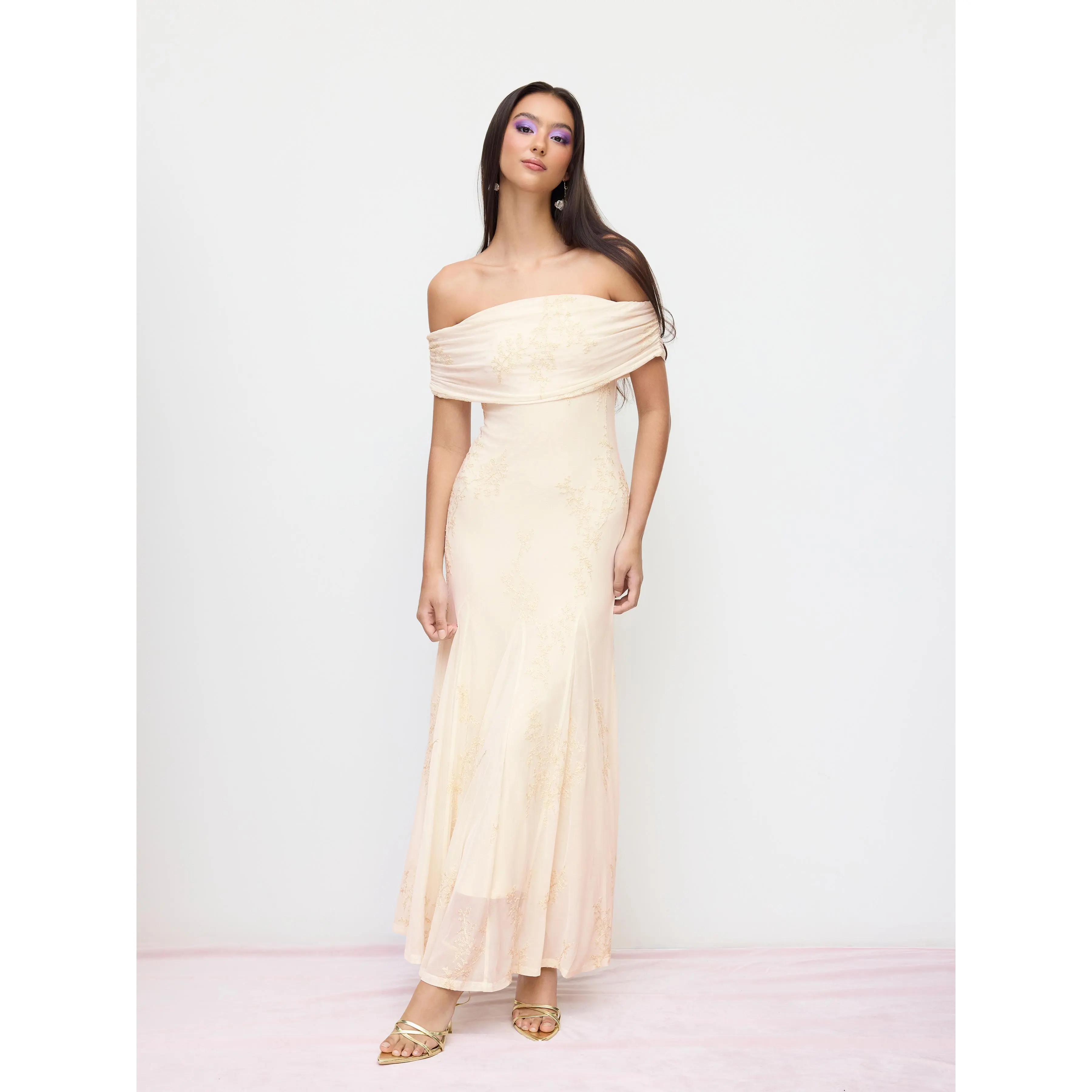 Cider Mesh Floral Off-shoulder Ruched Mermaid Maxi Dress - TikTok Shop Cider Mesh Floral Off-shoulder Ruched Mermaid Maxi Dress - TikTok Shop