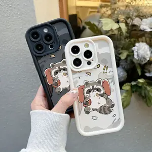 Leisurely Raccoon design black and white Soft TPU Material, Fun and durable, Shockproof and Anti-slip Protection phone case for iPhone 16/ 16 Pro/ 16 PLUS/ 16 Pro Max/ 15/ 14/ 13/ 12/ 11/ X