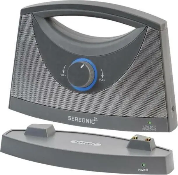 Serene Innovations SRN-BT-200-GY Adjustable Rechargeable Wireless TV Speaker - Light Grey, Digital Audio Receiver with Charging Adapter, Cable, Handle and Multiple Connection Options