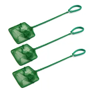 VOCOSTE 3 Pcs 7.5cm Width Green Spiral Handle Aquarium Square Fish Net Cleaning Tool
