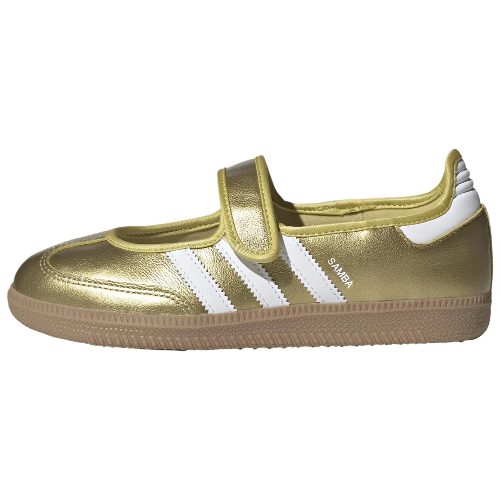 Adidas Wmns Samba Jane Gold Metallic White Women's Velcro Closure Round Toe Retro Inspired Trainer, All-Season Casual Sneaker, Sports Shoes, Footwear, Aesthetic, Athletic Wear, Sporty Chic, Casual Wear, Lightweight, Indoor Training, Closed, Hook & Loop, N