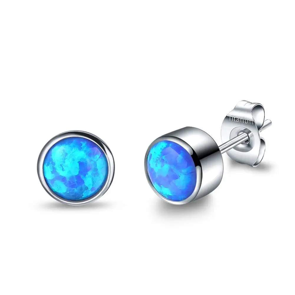 Women's G23 Titanium Tiny Stud Earrings with Cubic Zirconia and Opal Birthstone