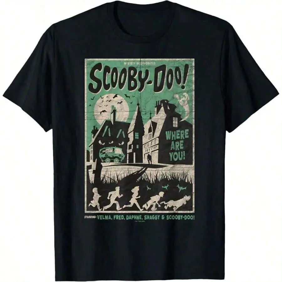 Men's Casual Haunted House Graphic T-Shirt, 100% Cotton Shortsleeve Top with Reinforced Hem for Everyday Outfits, Menswear, Round Neck, Soft, Classic, Fabric, Print, Regular Fit, Tshirt, Good Graphic Tees, Siblings