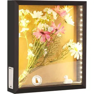 LED Shadow Box Frame  Cork Holder Display Case with Lights Memory Box for Keepsakes Memorabilia Awards Bouquet Photos