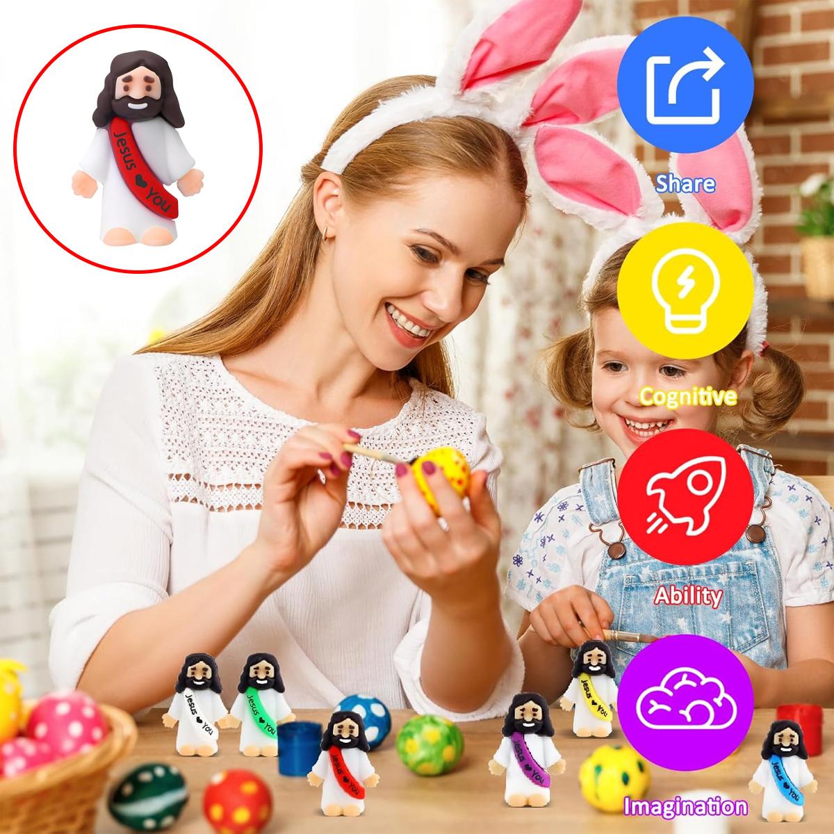 25PCS Mini Jesus Figures Bulk – Jesus Loves You Tiny Figurines, Cute Religious Party Favors for Easter Christmas, Hide and Seek Toys, Sunday School Baptism Gifts