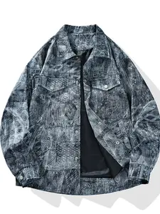 Hiphop Oversized Loose Shirt Top, Long Sleeve Vintage Washed Versatile Jacket, Durable Extra Large Size Fits Up to 145kg, Casual Fashion Outerwear