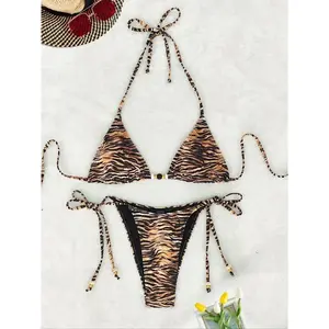 Women's Zebra Stripe Print Bikini Set, Casual Fashion Chic Swimsuit for Beach Holiday Vacation, Ladies Swimwear for All Seasons, Bikinis Sets