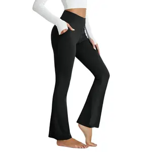 Women's Flare Leggings with Pockets Yoga Pants High Waist Tummy Control Workout Casual Bell Bottom Leggings summerwins
