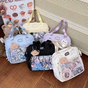 Y2K Women Ita Backpacks Fashion DIY Badge Knapsack Cute Girl Transparent Pocket Casual Nylon Large Capacity Shoulder Bag Handbag