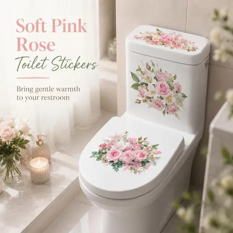 PVC Decorative Decal Set 3-Piece Self-Adhesive Floral Matte Design, Luxury Look Bathroom Accessories, Easy Apply Removable