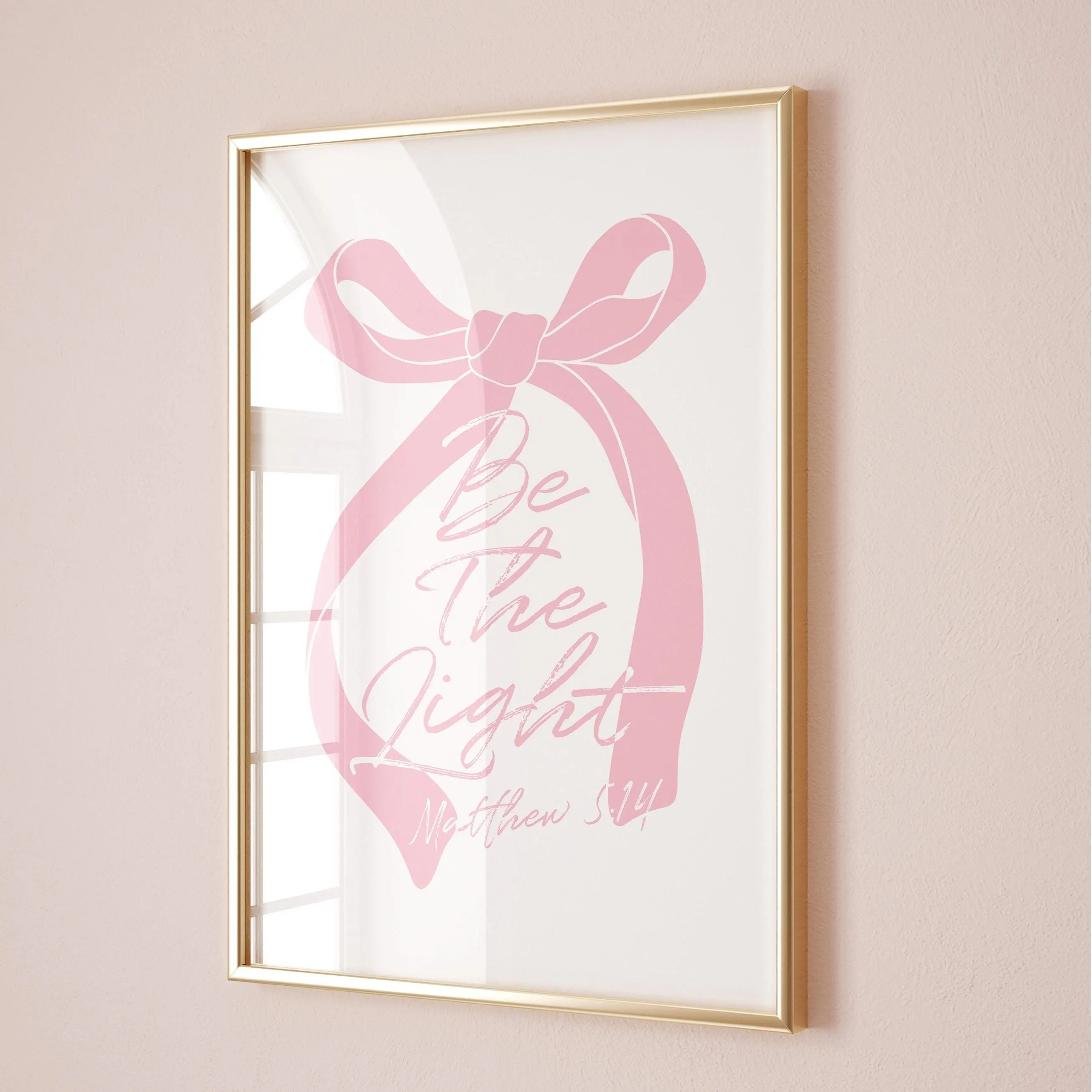 MIRRO Pink Bow Print, Preppy Wall Art, Coquette Poster No Frame, Bible Verse Matthew 5:14 Quote Wall Art, College Apartment Decor, Girly Room Aesthetic