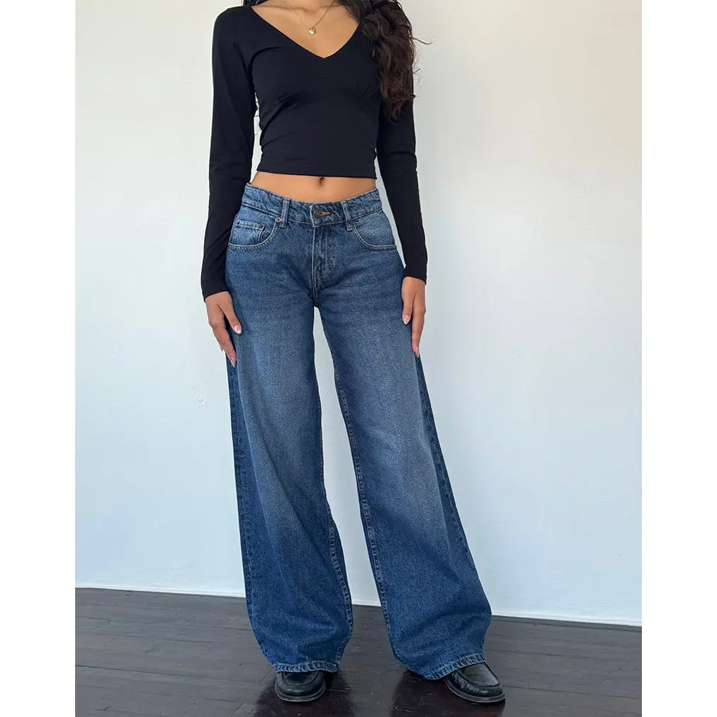 MOTEL Roomy Extra Wide Low Rise Jean in College Blue