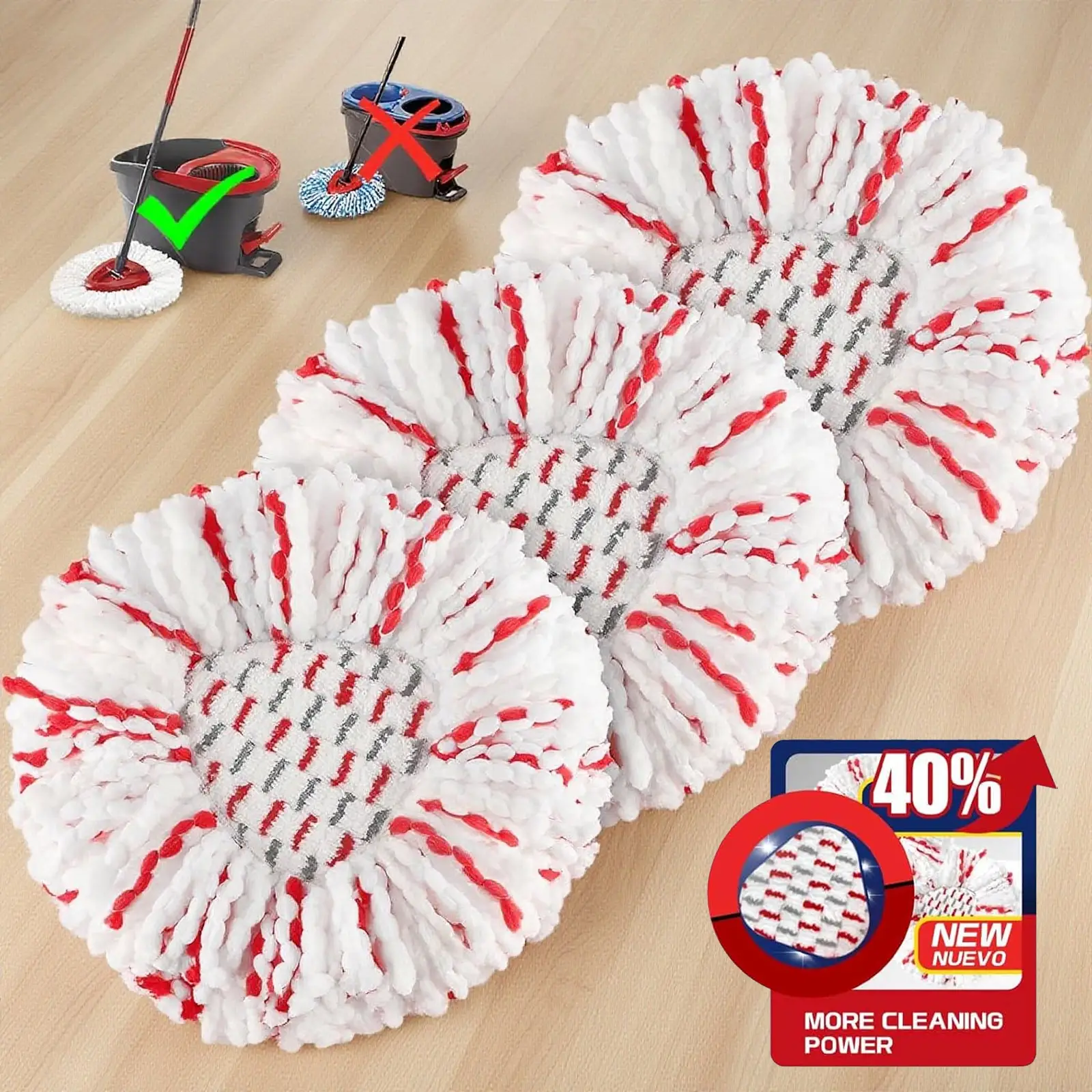 3 Pack Spin Mop Heads with Scrubbing Pad - 2024 Upgraded 2-in-1 Mop Head for O-Cedar EasyWring 1-Tank System. Built-in Scrub Pads for Stuck-on