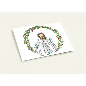 Jesus and Wreath Christmas Greeting Cards | Watercolor Art | Pack of 10