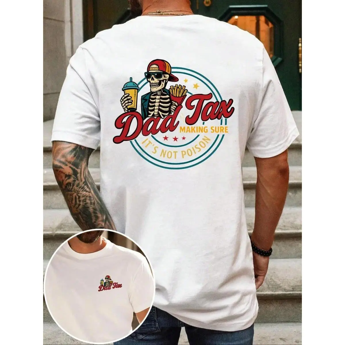Men's Regular Fit Skeleton Print Round Neck Tee, Casual Short Sleeve Crew Neck T-shirt for Summer, Fashion Men's Top for Daily Wear, Tropical graphic good