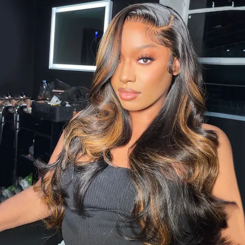 Highlight Ombre Lace Front Wig Human Hair Body Wave Lace Front Wigs Human Hair Pre Plucked 13x4 1B Brown Balayage Wig 180% Density Colored Remy Hair Wig for Women