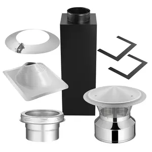 VEVOR Through the Wall Kit for 6-Inch Chimney Pipe,  Stainless Steel Internal Through Wall Chimney Kit with Rain Cap,Roof Waterproof Flashing Plate for 30-45 Degree Roof Pitch(No Straight Pipe)