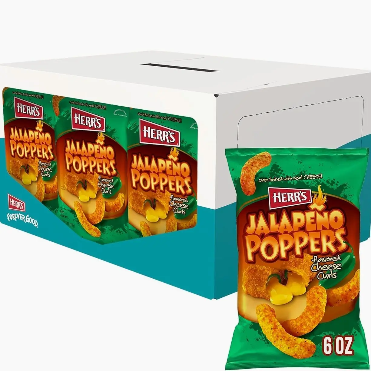 Herr's Jalapeño Poppers Flavored Cheese Curls - Made with Cheddar Cheese - 1.23 Ounce (Pack of 24) Great for Bold Flavor Fans