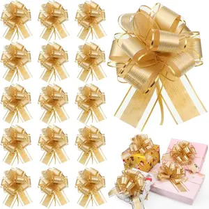 20 Pieces of 6-inch Floral Bow, Golden Gift Wrapped Butterfly, Suitable for Weddings, Christmas, Birthdays, Graduation Parties