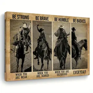 [Wooden Framed Room Decor Art] Vintage Western Cowboy Canvas Art - 11.8"x15.7" Wooden Framed Wall Decor for Living Room, Bedroom, Kitchen & Office - Perfect Christmas Gift, Perfect for Room Decor Decoration Poster Ornaments Artistic