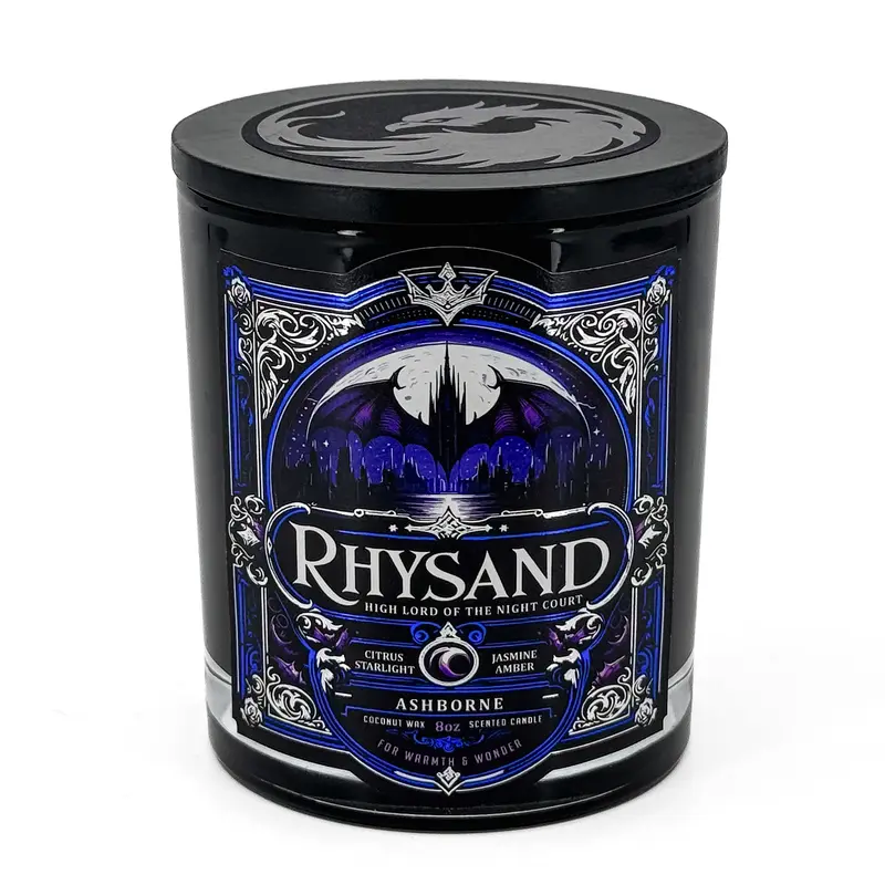 Rhysand - ACOTAR inspired 8oz Scented Candle - Citrus, Jasmine, Sea, Amber, Starlight - Natural Coconut Wax - 35 h Burn Time - Bookish Aroma Decor