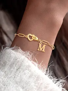 Women's Heart Buckle Letter Buckle Bracelet, Classic Fashion Stainless Steel Paper Clip Chain, Casual Style All Seasons Jewelry