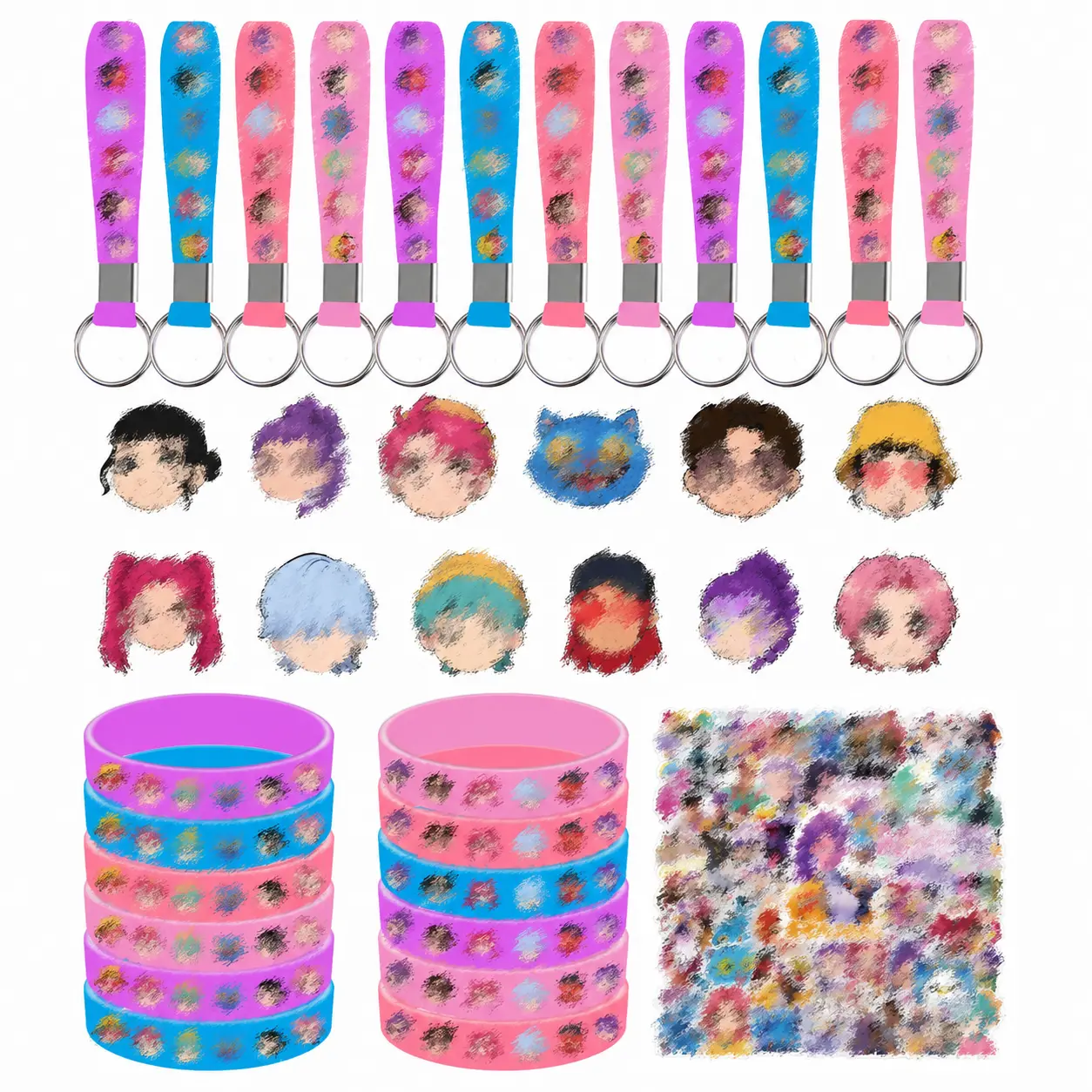 86PCS！Birthday Party Supplies, 86-Piece Birthday Party Decoration Set Including 12 Bracelets, 12 Acrylic86pcs！ Pins, 12 Keychains, 50 Stickers, Suitable for Boys and Girls Cartoon Theme Party.Toys and Games Best-Selling Accessories