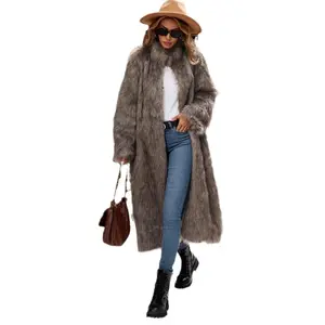 European and American New Stand Collar Women's Imitation Fur Coat Top Imitation Fox Fur Long-Cut Coat Trench Coat Womenswear Jackets winter clothes women